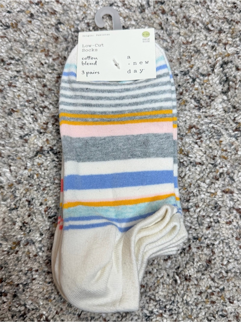 A New Day 3 Pack Low Cut Cotton Blend Striped Socks Multicolor 4-10 NWT